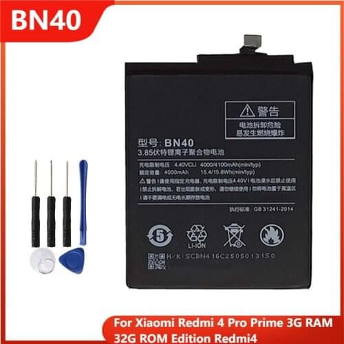 Replacement Phone Battery BN40 For Xiaomi Redmi 4 Pro Prime 3G RAM 32G ROM Edition Redmi4 Rechargable Batteries 4100mAh