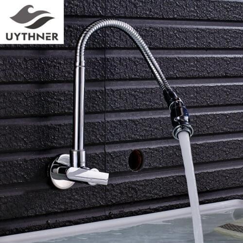 Uythner Wall Mounted 360 Degree Rotated Chrome Polished Bathroom Basin Faucet Single Handle Single Cold Mixer Tap
