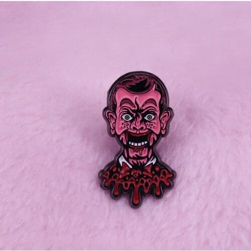 Bloody Mr. Bean lapel pin creepy doll murder horror story thriller Halloween accessory
