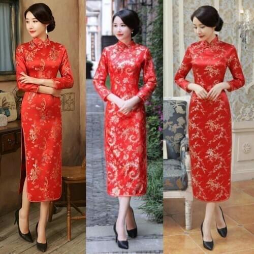 Traditional Chinese cheongsam wedding toast clothing bride wedding dress Chinese long performance catwalk etiquette Qipao skirt