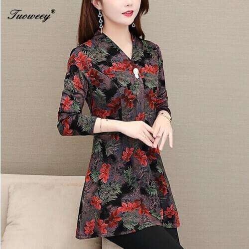 2020 Spring flower Womens V-neck elegant plus size Mesh Blouse Long Sleeve loose Shining 5XL Shirt Fashion Women Tops