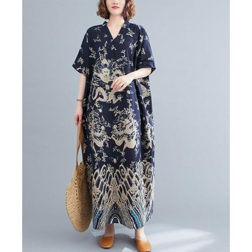 Vintage Chinese Style Dress 2021 New Arrival Cotton Linen Loose Summer Dress Travel Style Casual Women Beach Holiday Long Dress