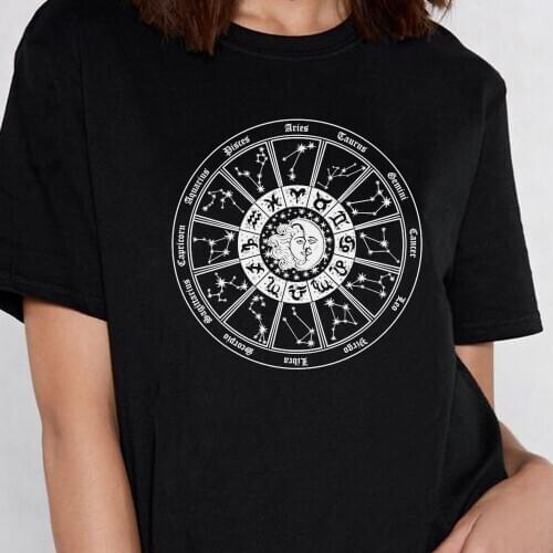 Zodiac Signs T Shirt Women Casual Streetwear Oversized Short Sleeve Tshirt Aesthetic Cosmic Tee Cute Grunge Fashion Summer Top
