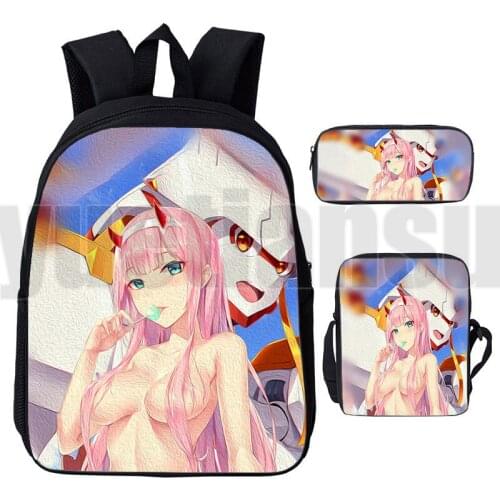 Hot Cartoon 3 Pcs/Set Darling In The Franxx ZERO TWO Backpack Women Teenager Anime 3D Print Darling In The Franxx Bag Travel
