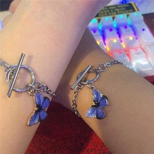 New 2021 Chic Blue Butterfly Bracelets for Women Street Style Chains Bracelet Korean Fashion Bracelets Jewelry Gifts
