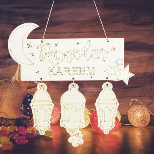 1Set Eid Mubarak Decorations DIY Wooden Pendant Ramadan Kareem Hang Tags Home Party Wall Door Hanging Ornament Party Supplies