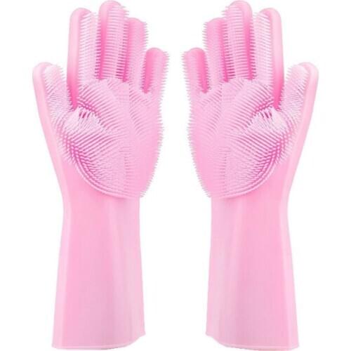 1pair Pink Magic Silicone Dish Washing Gloves Kitchen Accessories Dishwashing Glove Household Tools for Cleaning Car Pet Brush