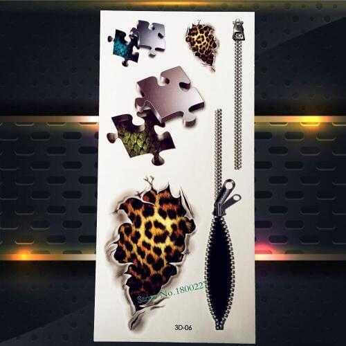 1PC Sexy Leopard Print Temporary Tattoo Women Body Art Arm Tatoo P3D6 Puzzle 3D Zipper Removable Waterproof Kids Tattoo Stickers