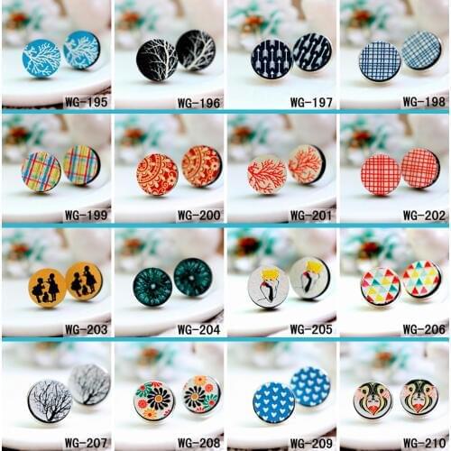 10PCS Laser Cut wood Cabochon 3D Embossed 16mm Round Coloured Drawing pattern DIY for Rings, Earring,Brooch,Necklace WG-195-210