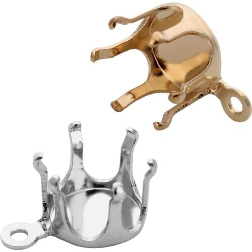 100pcs/Lot Copper Gold Silver Color Blank Claw Setting Base Clasps 5 6 8 10 12 mm Rhinestone Beads DIY Pendant Findings