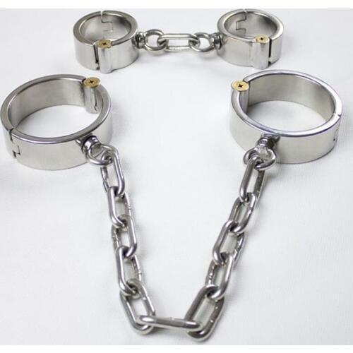 2pcs/Set Stainless Steel Handcuffs+Ankle Cuffs Adult Games BDSM Torture Bondage Restraints Sex Toys For Couples Slave Fetish