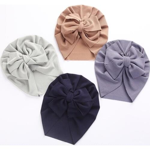 2021 Ribbed Knot Bow Baby Headbands Soft Elastic Infant Headwraps Newborn Turban Hats Babes Caps Accessories Gift