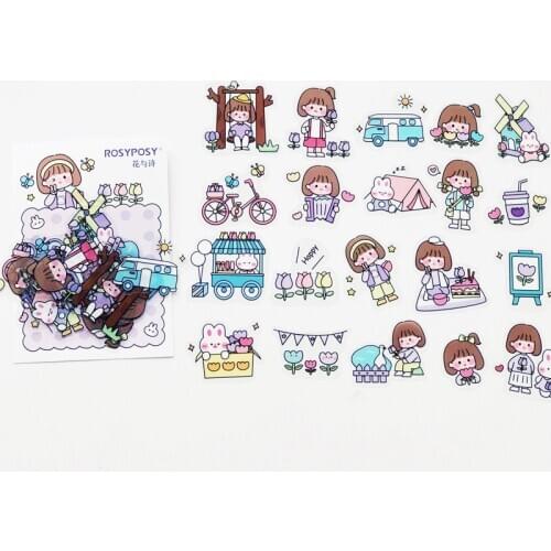 40pcs /Bag Kawaii Girls & Rabbit Diary Decorative Stickers Album Hand Account Decoration
