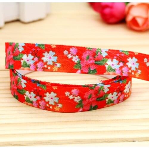 5/8'' Free shipping Fold Elastic FOE flowers printed headband headwear hairband diy decoration wholesale OEM P5374