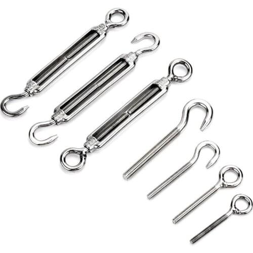 5PCs Stainless Steel Turnbuckle Adjustment Hook Eye Screw Wire Rope Tensioning Tightener Tight Cable Screw Connector