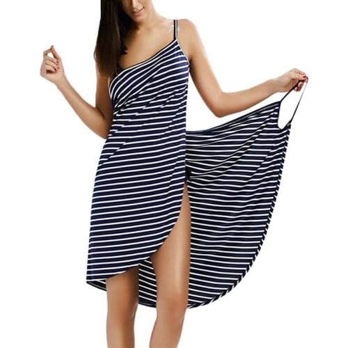 Bath Towel Bathrobe Striped Beach Dress Wrap Women Bath Towels Sling Clothes robe de plage Beach Dress Holiday Swim