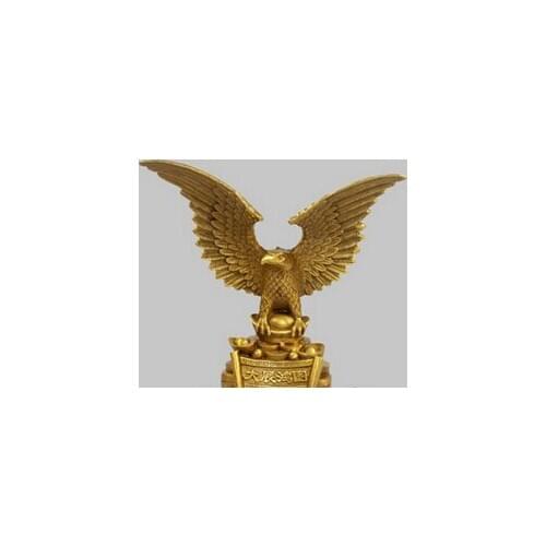 ++++ free shipping 6'' China Exquisite Pure Brass Wings Flying Eagle Hawk Stand Statue