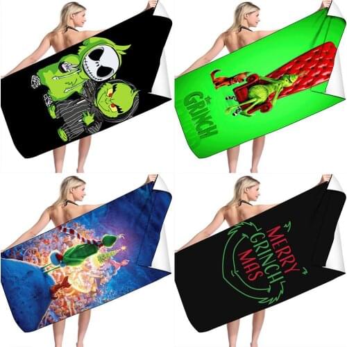 Cartoon Green Monster Grinch Quick Dry Beach Towel Microfiber Face Washcloth Washrag Swimming Surfing Bath Towels