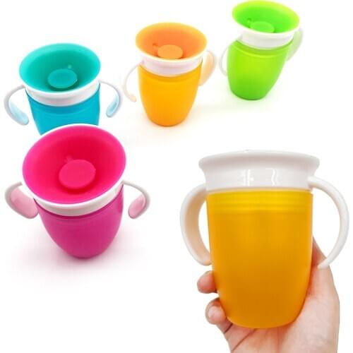 360 Degrees Can Be Rotated Baby Learning Drinking Cup With Double Handle Flip lid Leakproof Magic Cup Infants Water Cups Bottle