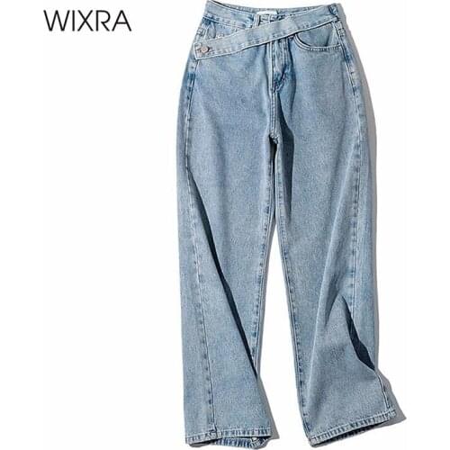 Wixra Womens Demin Pants Design High Waist New Fashion Straight Jeans Womens Street Style Loose Jeans Spring Autumn