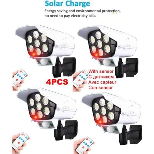 4pcs remote solar fake monitor dummy camera light Bulb Outdoor Garden lamp Decoration PIR Motion Sensor Night Security Wall ligh