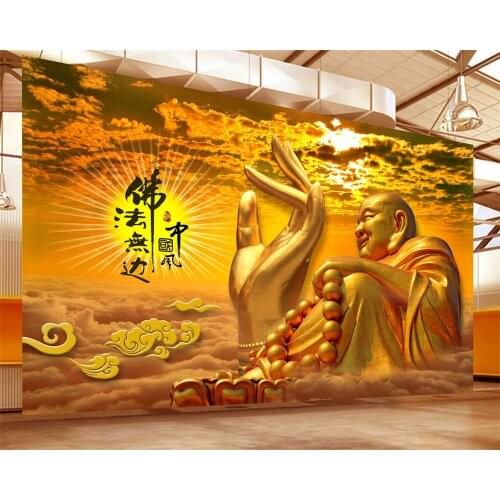 Customized Wallpaper 3d Tathagata Palm Dharma Boundless Chinese Style Buddha Maitreya Buddha Background Wall papel de parede