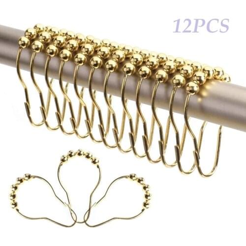 12Pcs Curtain Poles Shower Rod Hook Hanger Sliver Color Iron Material Ring Bath Drape Loop Clasp Drapery Bathroom Home Use Clips