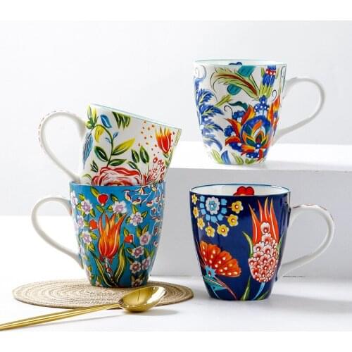 Ceramic Water Cup Hand-painted Underglaze Craft Large-capacity Embossed Mug Office Coffee Cup Small Fresh American Breakfast Cup