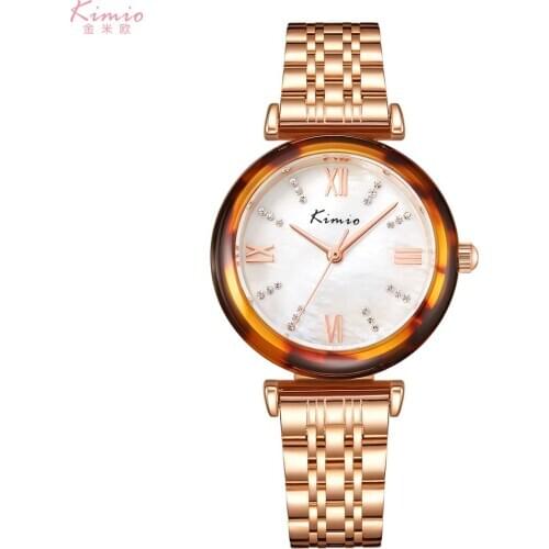 KIMIO Brand New Clock 24pcs Diamond Glimmer on Dial Leopard Glasses Frame Steel Mesh Strap Charming Attractive Lady Watch