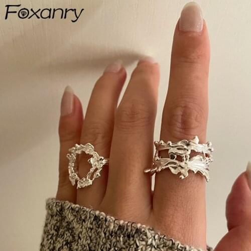 Foxanry 925 Sterling Silver Rings for Women Fashion Elegant Creative Irregular Surface Party Jewelry Birthday Gifts Wholesale