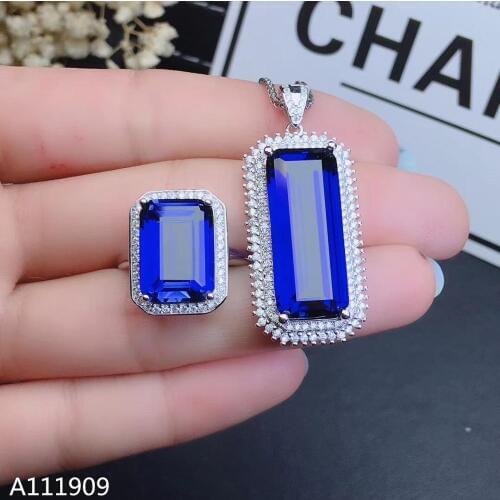 KJJEAXCMY boutique jewelry 925 sterling silver inlaid Natural sapphire gemstone necklace ring pendant suit support detection