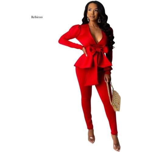 Two Piece Set Women Office Long Sleeve Womens Suit Winter 2 Piece Set Female Bandage Two Pieces Sets