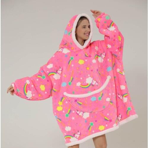 Family Matching Clothing Sets Father Mother Kids Winter Warm Thick Sherpa Blanket Oversize Hoodie Family Sweatshirts TV Blankets