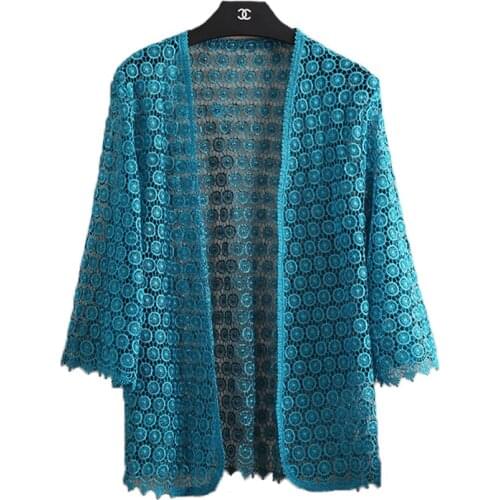 Lingwave Summer Thin Coat Lace Hollow Shawl Top Large Size XL-5XL Loose Casual Sunscreen Cardigan Womens Outwear