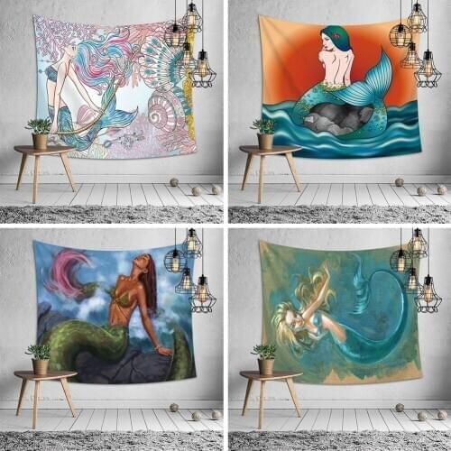 Mandala Tapestry Wall Hanging Mermaid Hippie Beach Throw Rug Carpet Art Tapestries Bohemian Home Art Psychedelic Decor