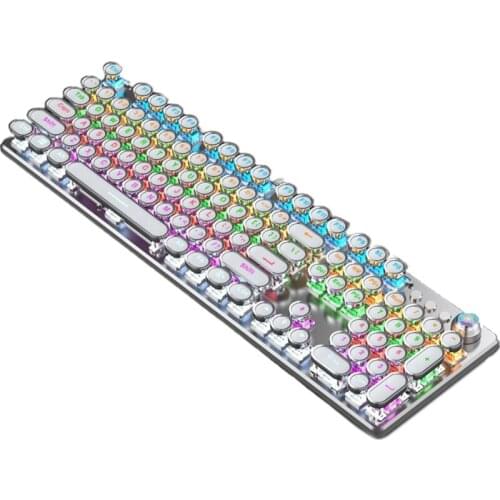 Mechanical Gaming Keyboard with True RGB Backlit Collapsible Wrist Rest 104-Key Blue Switch Retro Round Keycap