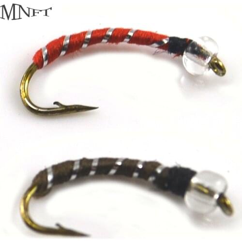 MNFT 10PCS 12# Crystal Bead Head Caddis Larva Chironomid Midge Pupa Buzzer Zebra Flies Fly Fishing Red&Brown Hook Optional