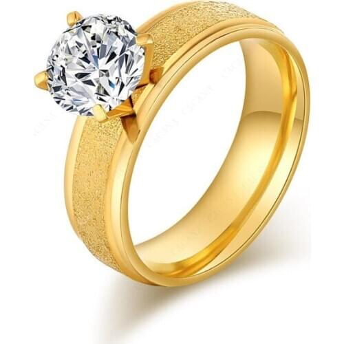 Fashionable exquisite ring 6MM gold frosted zircon pair ring titanium steel ring tail ring men and women wholesale