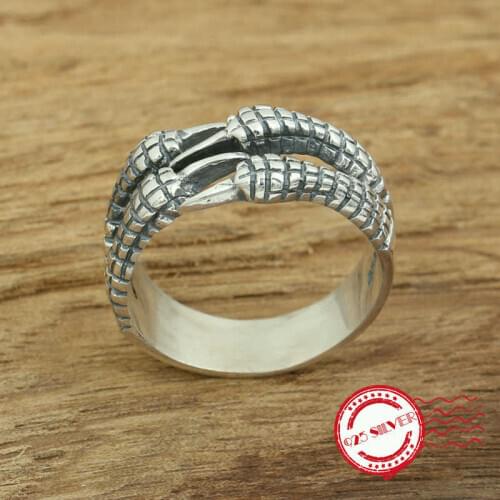 S925 sterling silver mens ring personality retro fashion jewelry eagle claw shape mouth ring to send a couple of gifts 2018 new