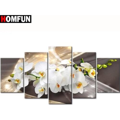 HOMFUN 5pcs Full Square/Round Drill 5D DIY Diamond Painting "Flower orchid" Multi-picture Combination Embroidery 5D Decor