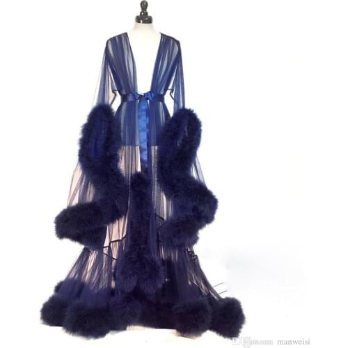 2020 New Women Bathrobe Sheer Nightgown Red White Gray Robe Prom Bridesmaid Shawel Custom Made Sexy Faux Fur Lady Sleepwear