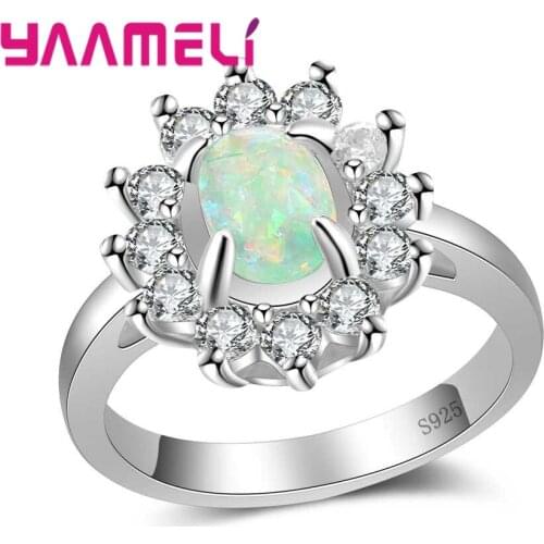 New Fashion Women Flower Opal Stone Rings For Women 925 Sterling Silver Oval Cubic Zirconia Stone Jewelry Rings For Sale