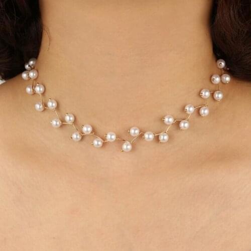 Fashion Women Necklace Choker Pearl Necklace Statement Ladies Collares Gold Color Alloy Jewelry Birthday Gift чокер