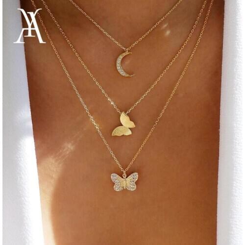 Bohemian Crystal Moon Butterfly Necklace 2020 Collares Fashion Multi Layered Necklace Choker Women Butterfly Jewelry