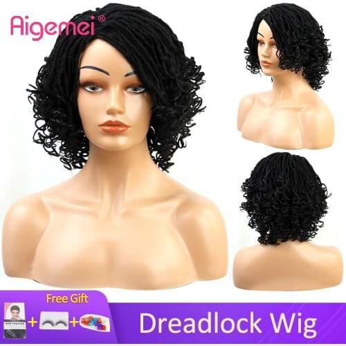 Aigemei 10Inches Dreadlock Wig Synthetic Hair Wigs For Woman Sister Locs Curly Ends Soft Faux Locs Braiding Crochet Twist Hair