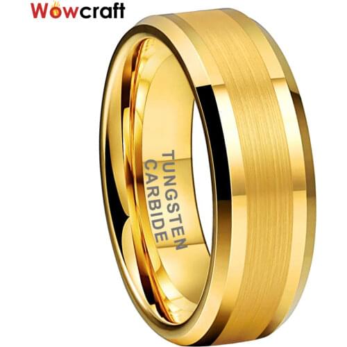 6MM 8MM Mens Womens Gold Tungsten Carbide Wedding Band Rings Bevel Edges Polished Matted Finish Comfort Fit Personal Customized
