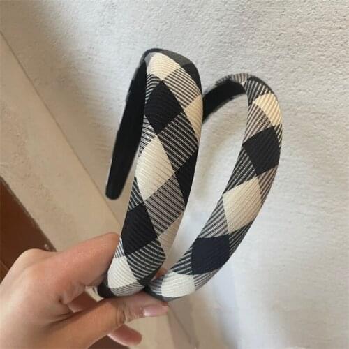 French Retro Black White Plaid Sponge Headband Smooth Irregular Geometric Rhombus Wide Hairband For Women Jewelry Gifts
