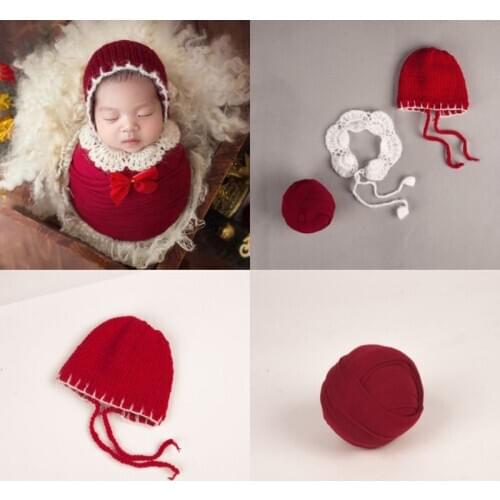 Newborn Photography Props Baby Christmas Hat Crochet Infants Outfits Blanket Baby Photo Shooting Accessories