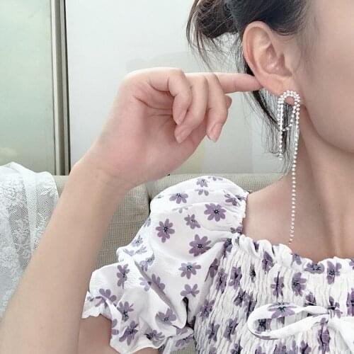 Luxury Shiny Full Rhinestone Tassel Drop Earring For Women Long Dangle Earing 2021 Party Fashion Statement Jewelry Accessories