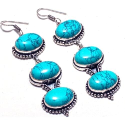Genuine Turquoise Silver Overlay on Copper Earrings , Hand made Women Jewelry Gift, E5420